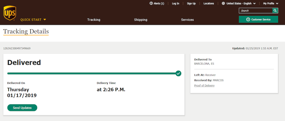 Seguimiento de un paquete de UPS desde Japon