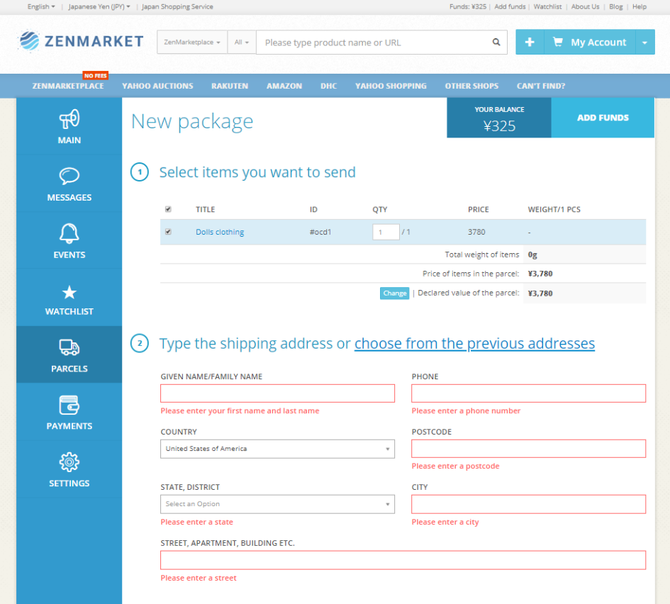 making a package for international shipping on ZenMarket.jp