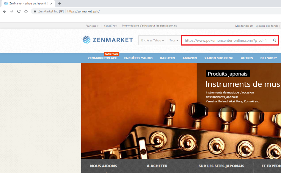 ZenMarket Copiado del enlace del producto escogido
