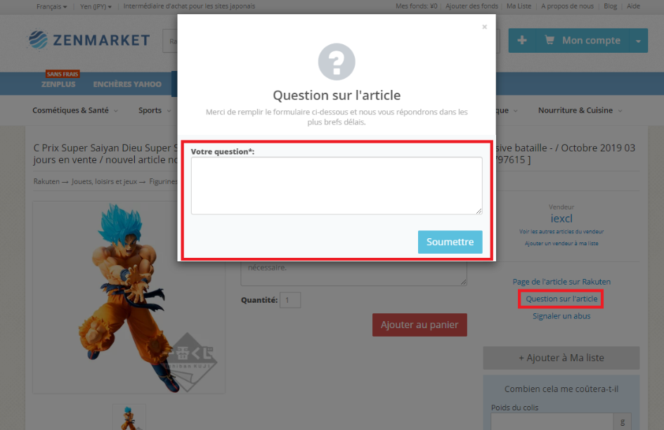 Description traduite en français d'un article Rakuten