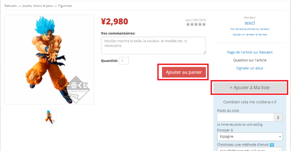 Fenêtre de confirmation d'ajout au panier ZenMarket pour un article Rakuten