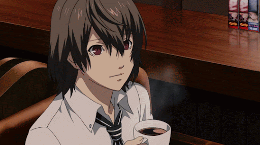 Goro Akechi drinking coffee