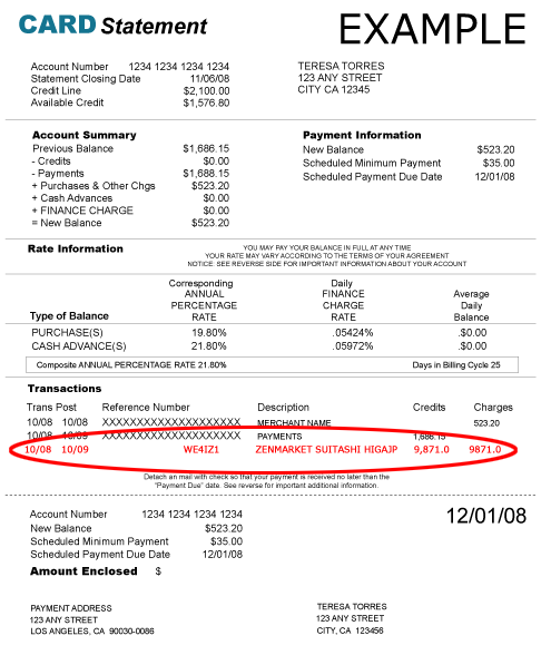 Bank Credit Card Statement