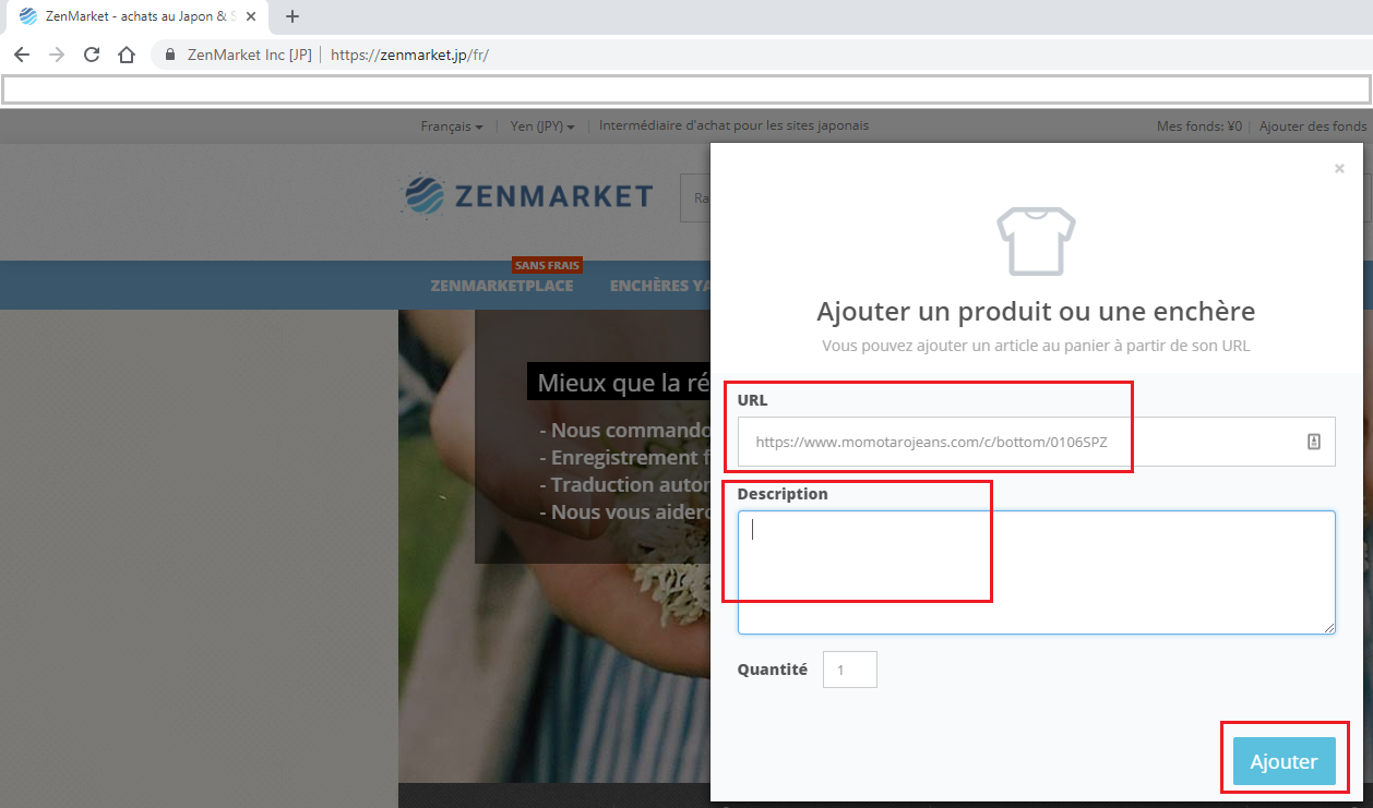 Site ZenMarket - Demande achat article