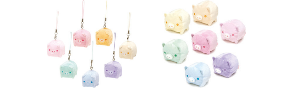 Baby Boo colorful pig straps and plushies