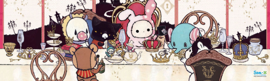 sentimental circus characters sitting round a table drinking tea
