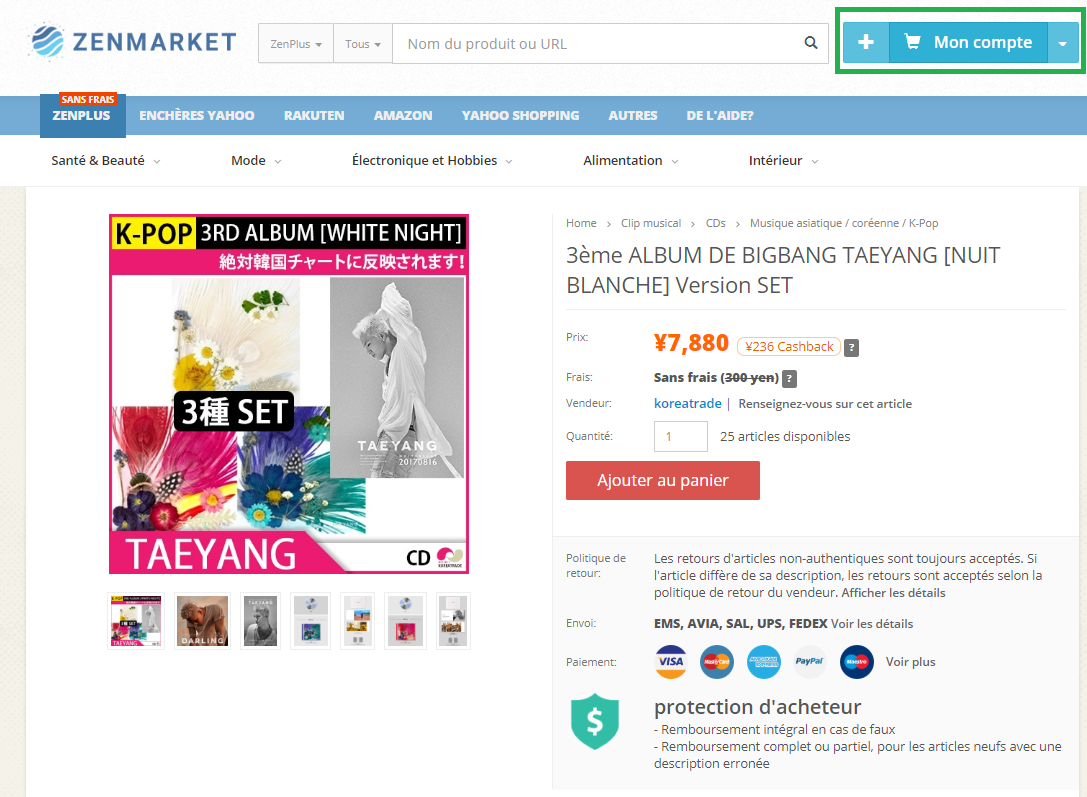 Confirmation d'ajout de produit au panier ZenMarket