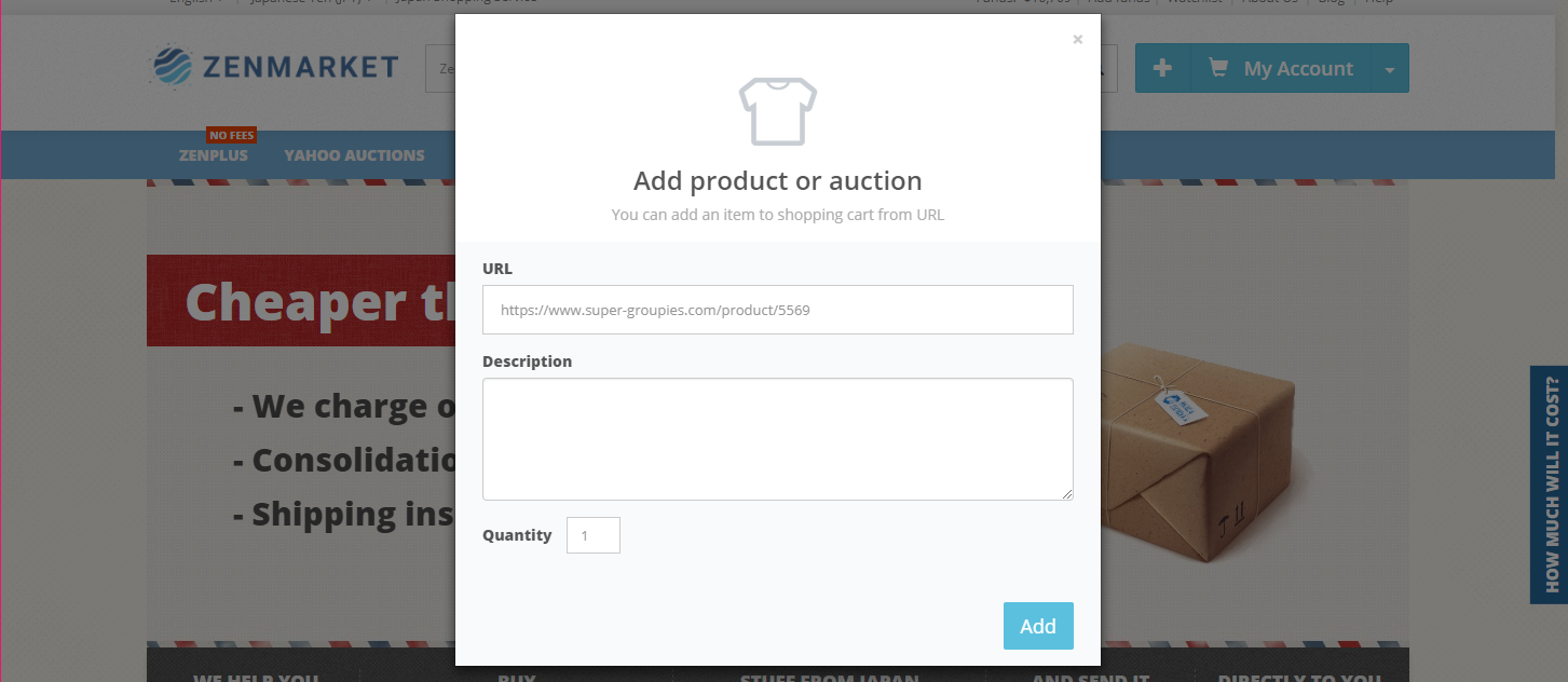 ZenMarket's item pop-up window
