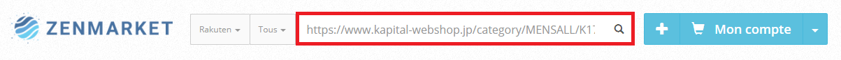 Copier et coller l'URL d'un vêtement Kapital dans la barre de recherche ZenMarket
