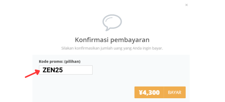 masukkan kode promo ZEN25