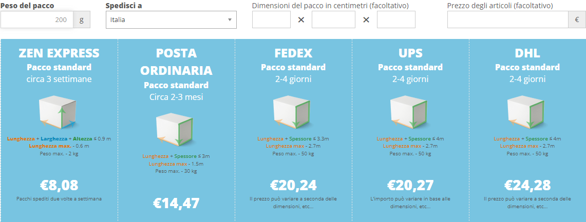 Tariffe di spedizione ZenMarket