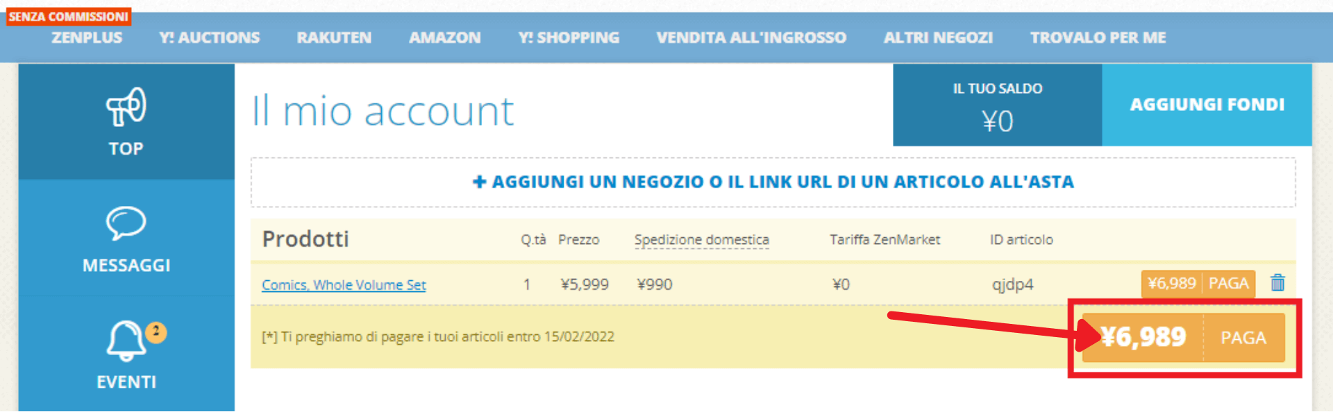 effettua il pagamento dei tuoi articoli
