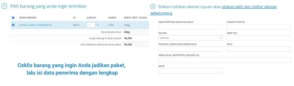 isi data alamat penerima paket