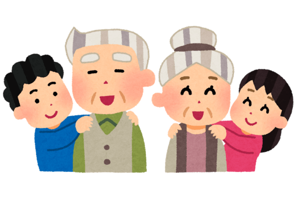 Elderly people with kids cartoon