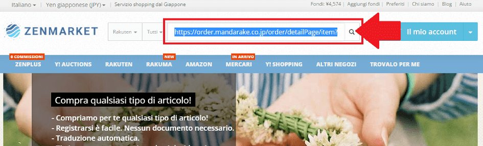 incolla il link nella barra di ricerca ZenMarket