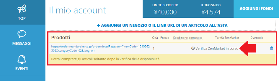 Attendi la verifica di ZenMarket