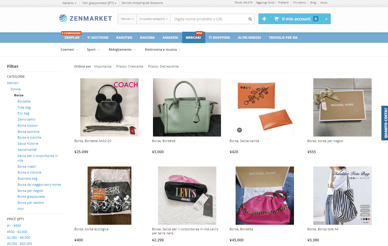 articoli Mercari su ZenMarket