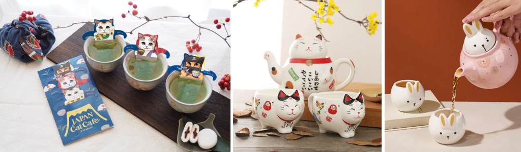 teh jepang dengan desain kucing lucu