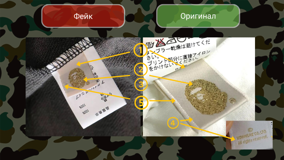 Как отличить оригинальный BAPE по золотой бирке 