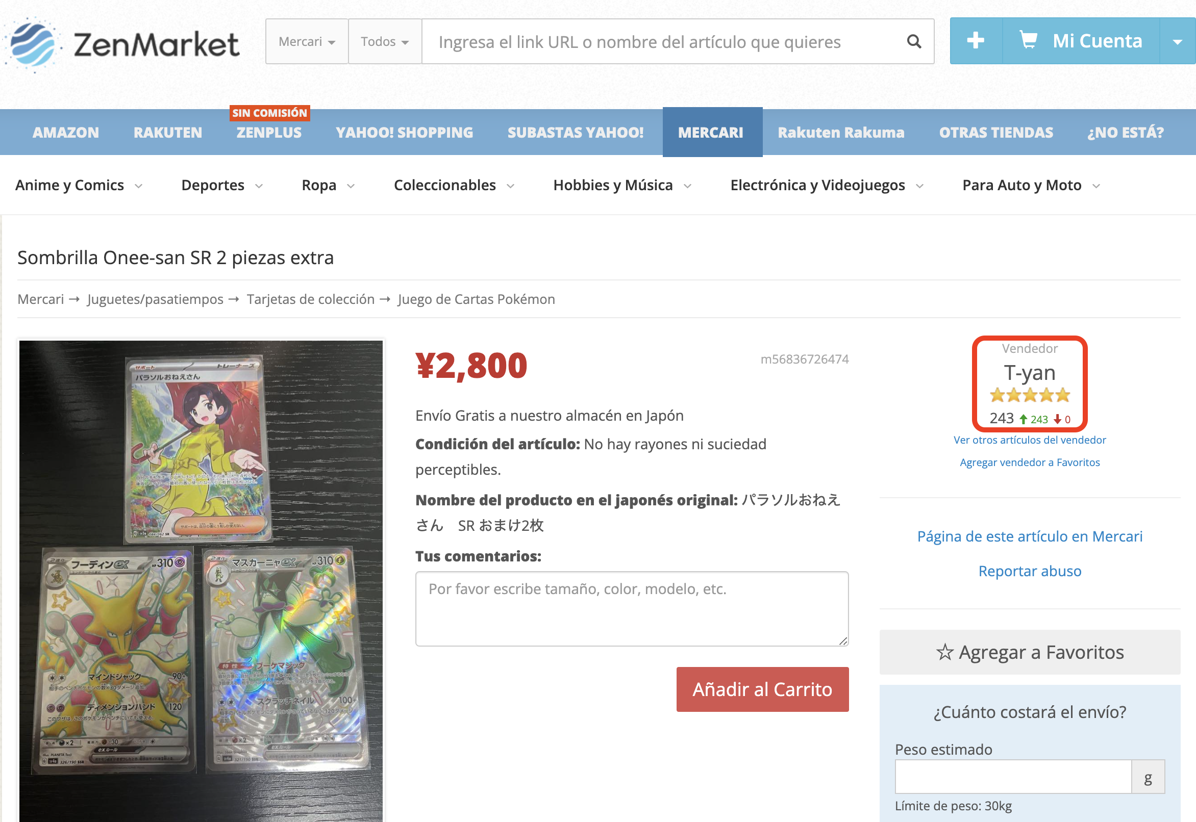 Reputacion del vendedor en Mercari